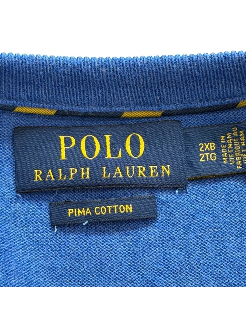 Polo Ralph Lauren Mens Size 2XB Pull-Over Sweater Blue Pony V-Neck Pima Cotton